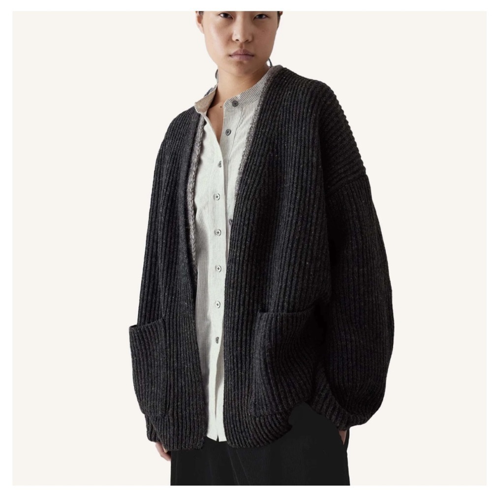 $395 NWOT TOAST Wool OVERSIZED Ribbed Knit Cardigan Cocoon jacket charcoal gray